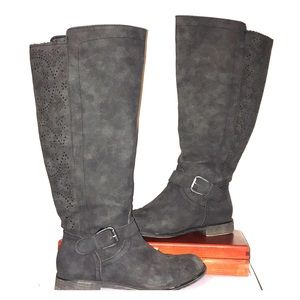 Charcoal grey lace detail riding boots.